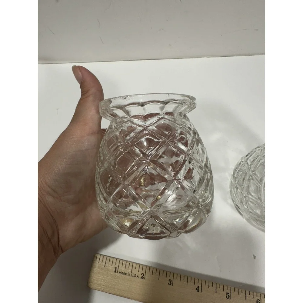 Set of 2 Pineapple‎ Cut Glass Sphere Vase Votive Candle Holder 3.6